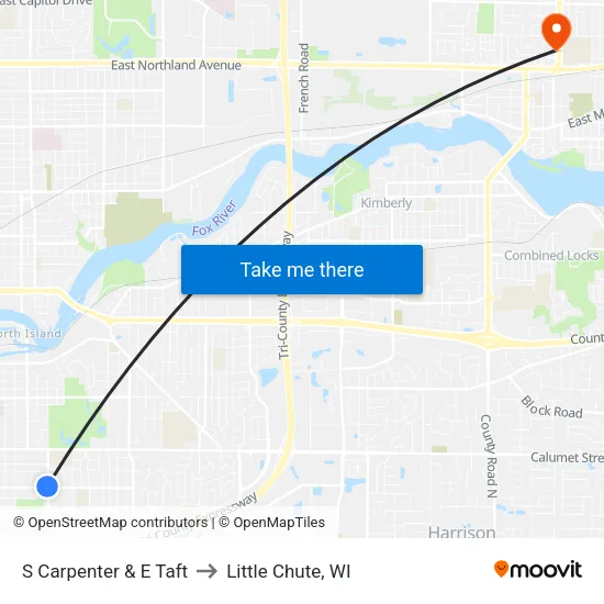 S Carpenter & E Taft to Little Chute, WI map