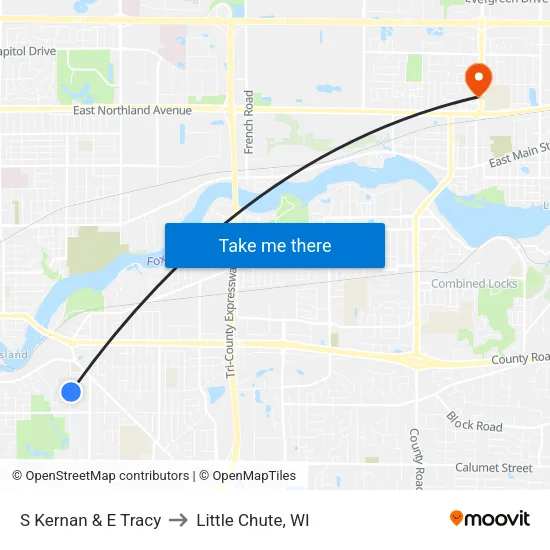 S Kernan & E Tracy to Little Chute, WI map