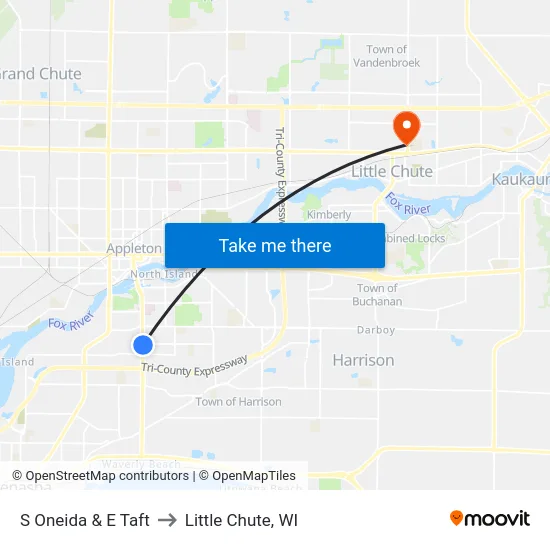 S Oneida & E Taft to Little Chute, WI map