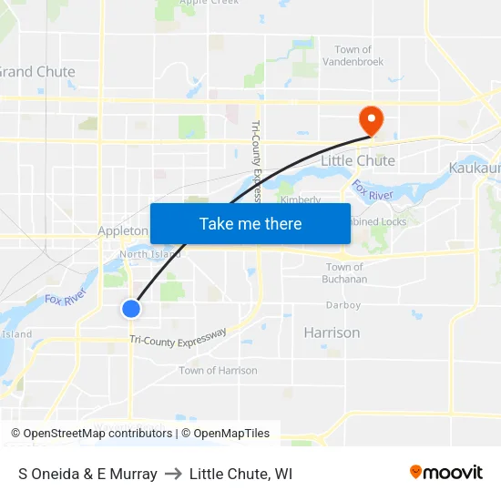 S Oneida & E Murray to Little Chute, WI map
