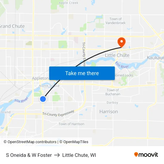 S Oneida & W Foster to Little Chute, WI map