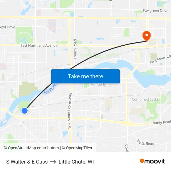 S Walter & E Cass to Little Chute, WI map