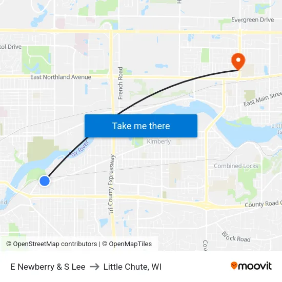 E Newberry & S Lee to Little Chute, WI map