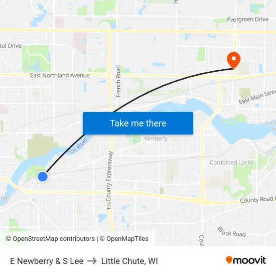 E Newberry & S Lee to Little Chute, WI map