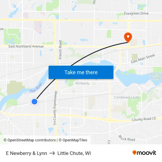 E Newberry & Lynn to Little Chute, WI map