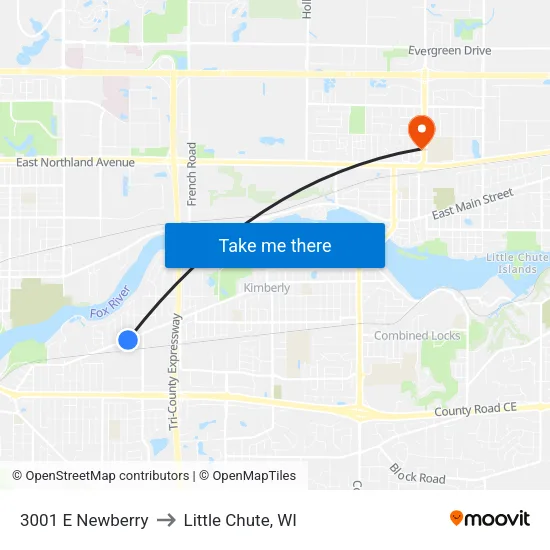 3001 E Newberry to Little Chute, WI map