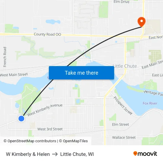 W Kimberly & Helen to Little Chute, WI map