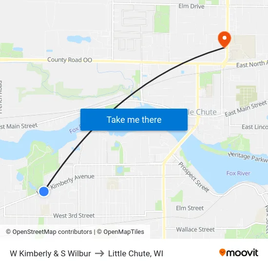 W Kimberly & S Wilbur to Little Chute, WI map