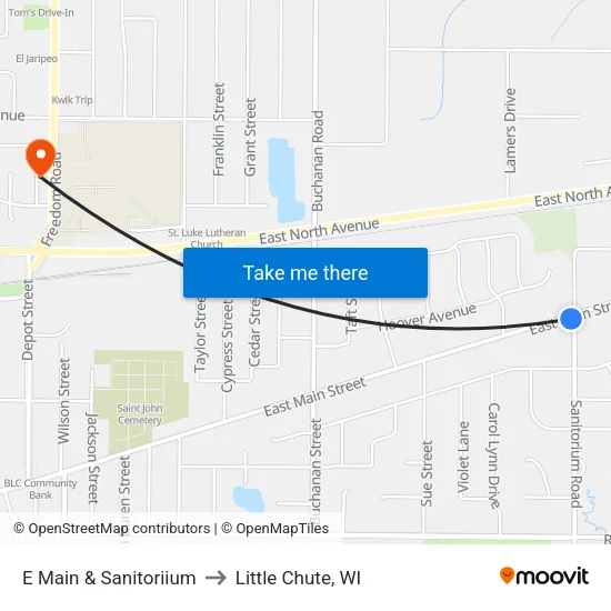 E Main & Sanitoriium to Little Chute, WI map