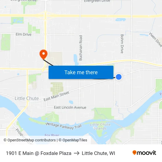 1901 E Main @ Foxdale Plaza to Little Chute, WI map