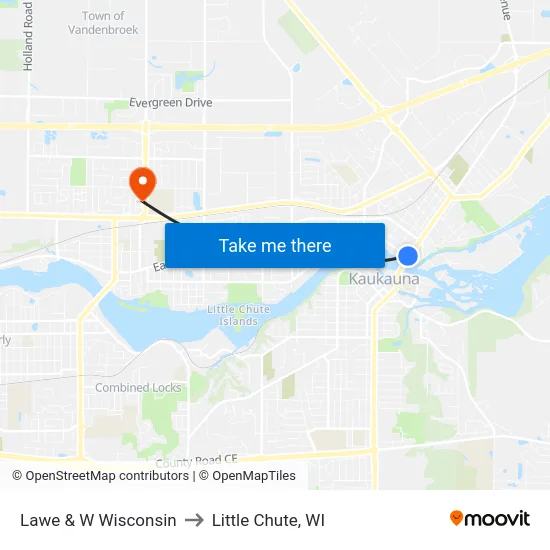 Lawe & W Wisconsin to Little Chute, WI map