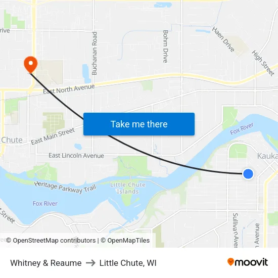 Whitney & Reaume to Little Chute, WI map