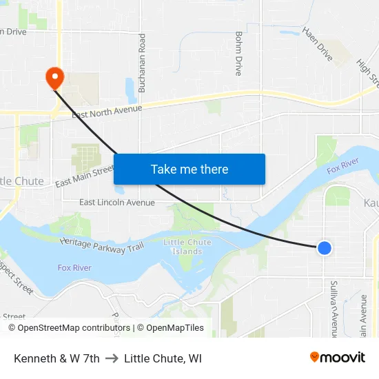 Kenneth & W 7th to Little Chute, WI map