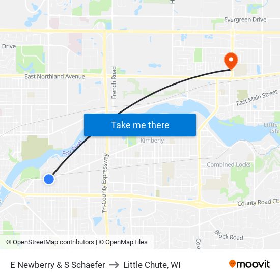 E Newberry & S Schaefer to Little Chute, WI map