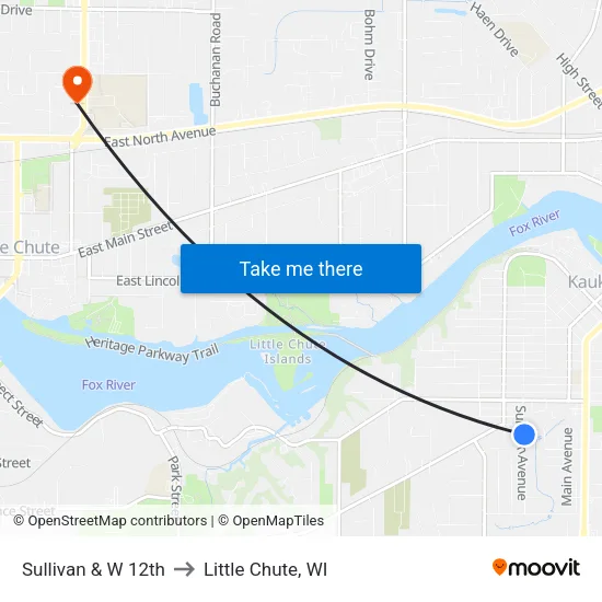 Sullivan & W 12th to Little Chute, WI map