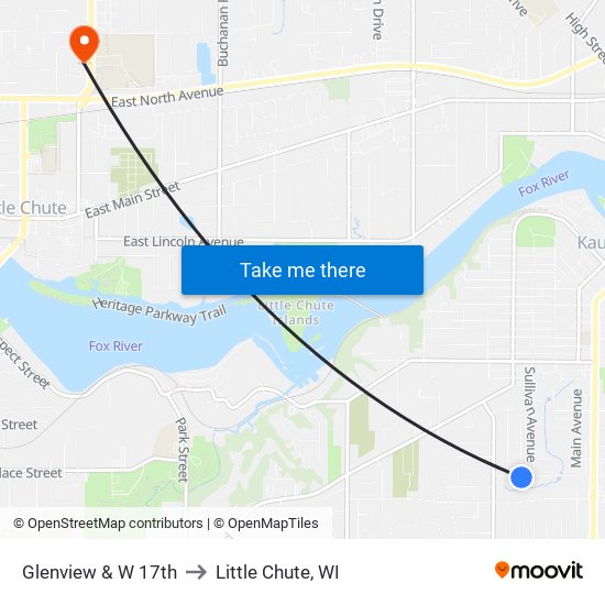 Glenview & W 17th to Little Chute, WI map