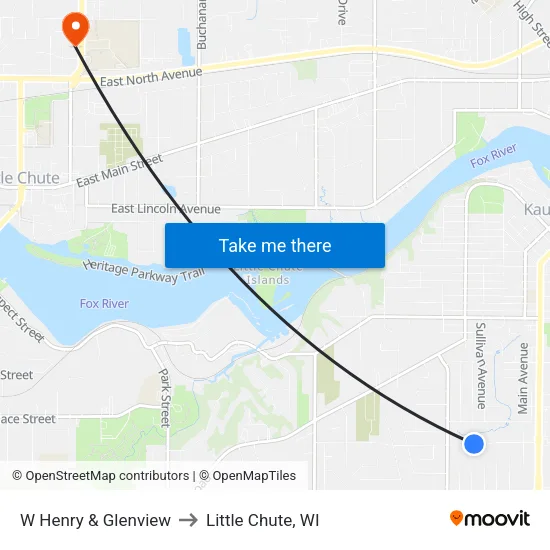 W Henry & Glenview to Little Chute, WI map