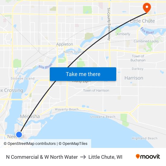 N Commercial & W North Water to Little Chute, WI map