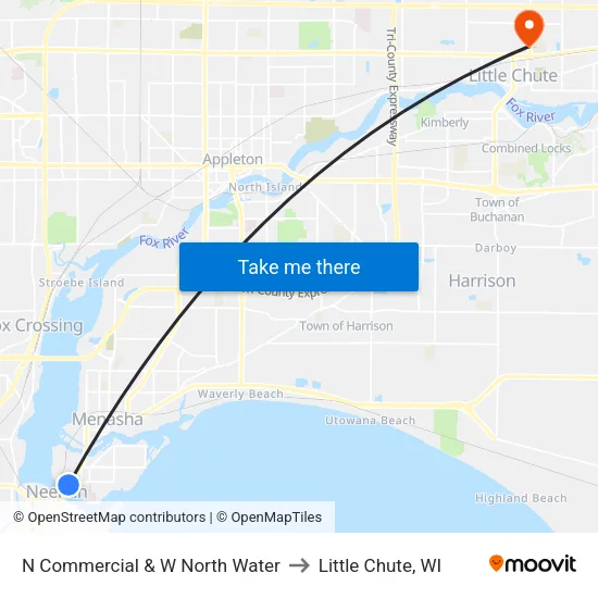 N Commercial & W North Water to Little Chute, WI map