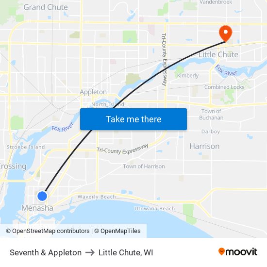 Seventh & Appleton to Little Chute, WI map