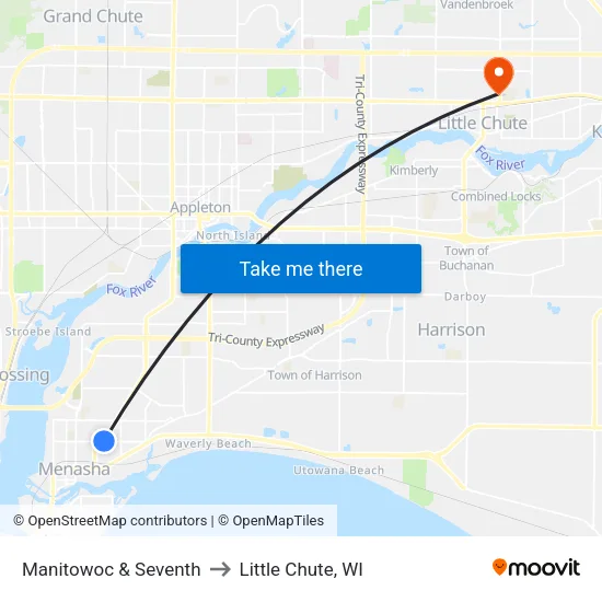 Manitowoc & Seventh to Little Chute, WI map