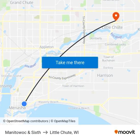 Manitowoc & Sixth to Little Chute, WI map