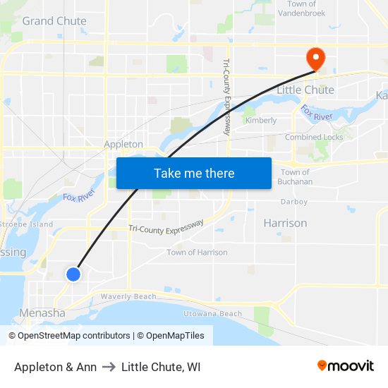 Appleton &  Ann to Little Chute, WI map