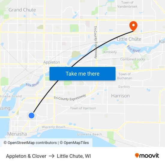 Appleton & Clovis to Little Chute, WI map