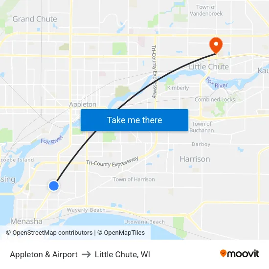 Appleton & Airport to Little Chute, WI map