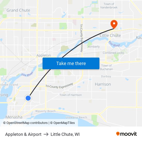 Appleton & Airport to Little Chute, WI map