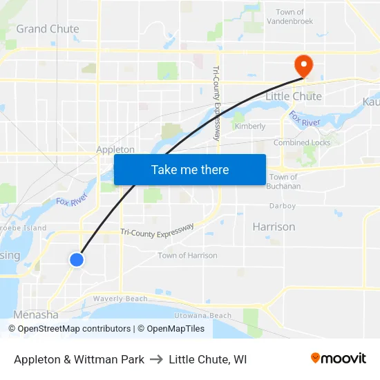 Appleton & Wittman Park to Little Chute, WI map