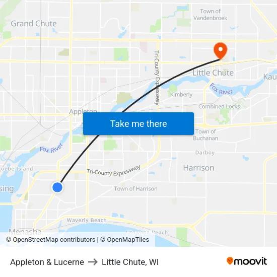 Appleton & Lucerne to Little Chute, WI map