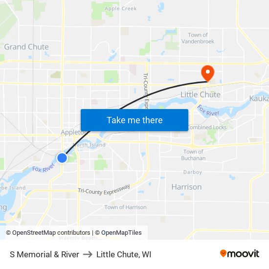 S Memorial & River to Little Chute, WI map