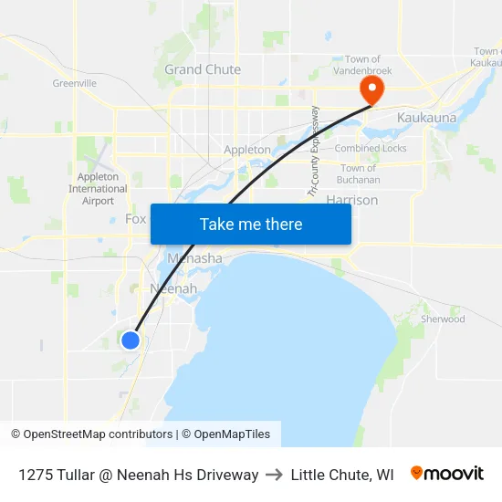 1275 Tullar @ Neenah Hs Driveway to Little Chute, WI map