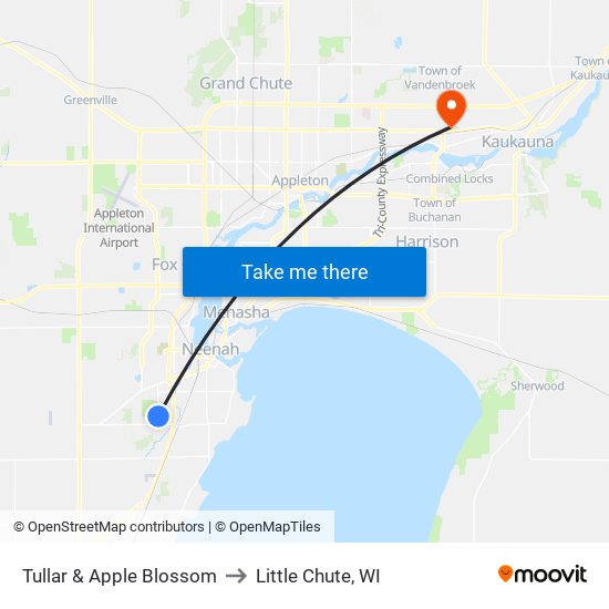 Tullar &  Apple Blossom to Little Chute, WI map