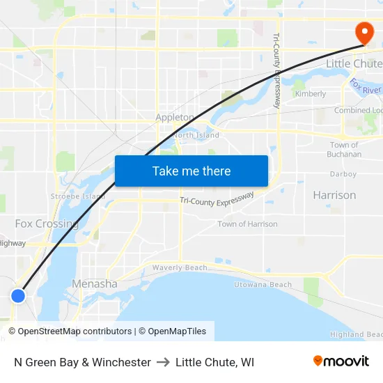 N Green Bay & Winchester to Little Chute, WI map