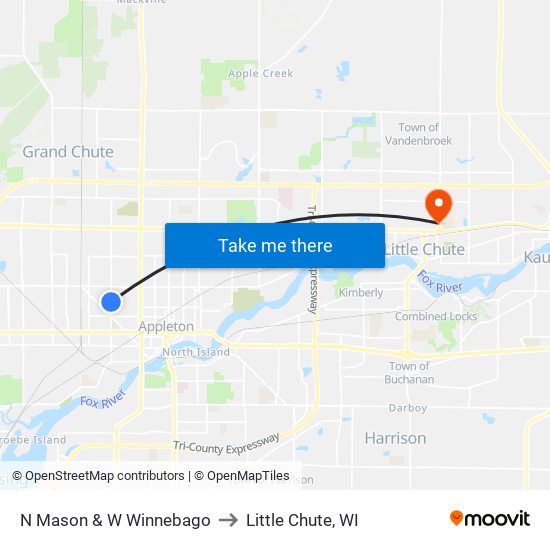 N Mason & W Winnebago to Little Chute, WI map