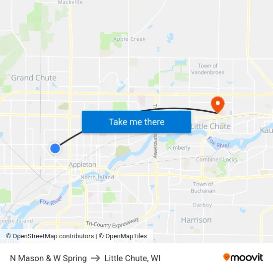 N Mason & W Spring to Little Chute, WI map