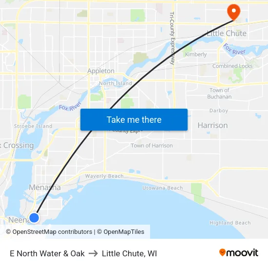 E North Water & Oak to Little Chute, WI map