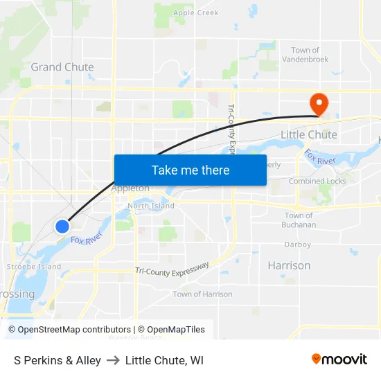 S Perkins & Alley to Little Chute, WI map