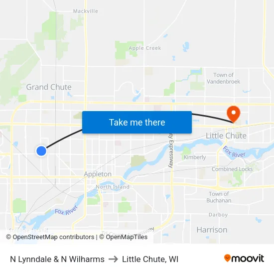 N Lynndale & N Wilharms to Little Chute, WI map
