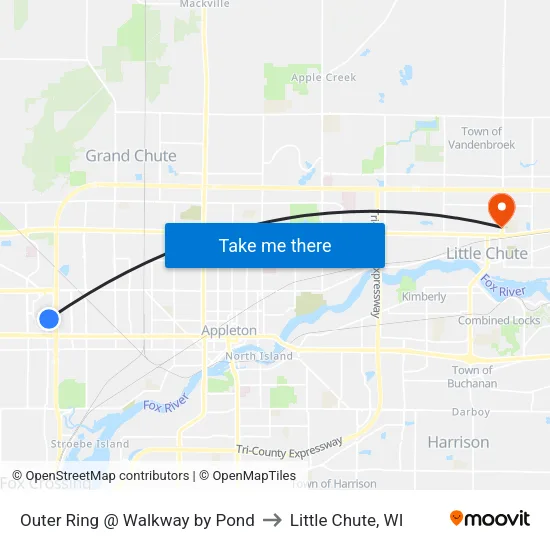 Outer Ring @ Walkway by Pond to Little Chute, WI map