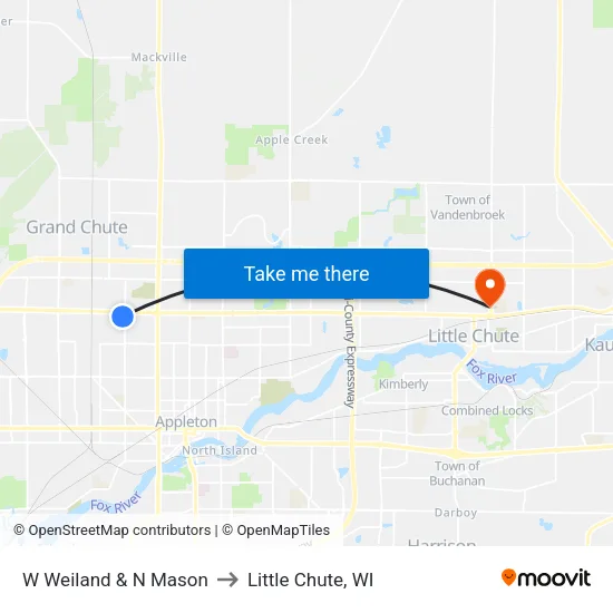 W Weiland & N Mason to Little Chute, WI map