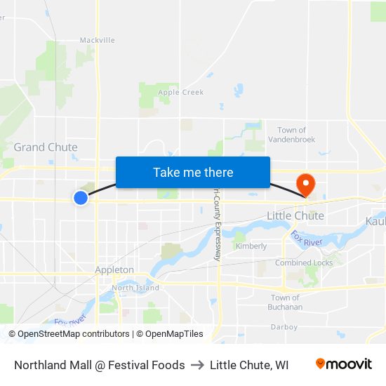 Northland Mall @ Festival Foods to Little Chute, WI map