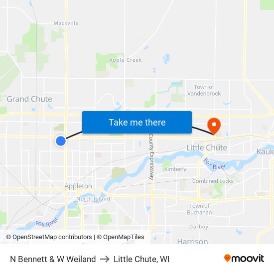 N Bennett & W Weiland to Little Chute, WI map