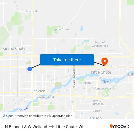 N Bennett & W Weiland to Little Chute, WI map