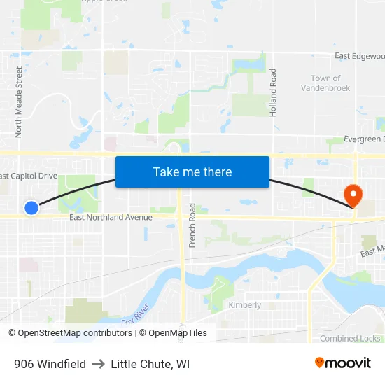 906 Windfield to Little Chute, WI map