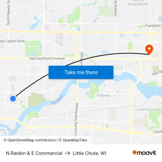 N Rankin & E Commercial to Little Chute, WI map