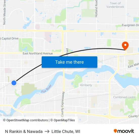 N Rankin & Nawada to Little Chute, WI map