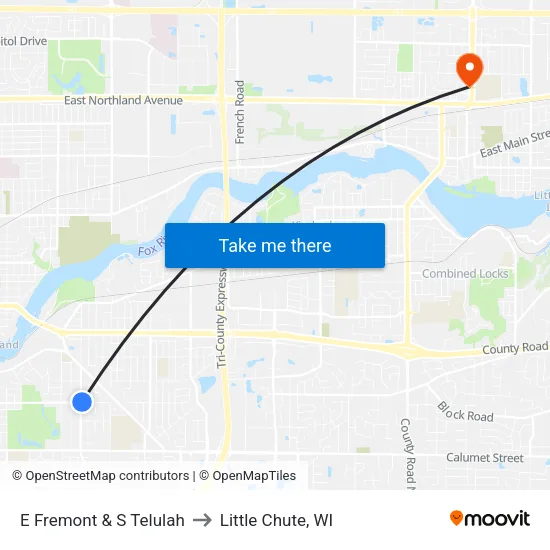 E Fremont & S Telulah to Little Chute, WI map
